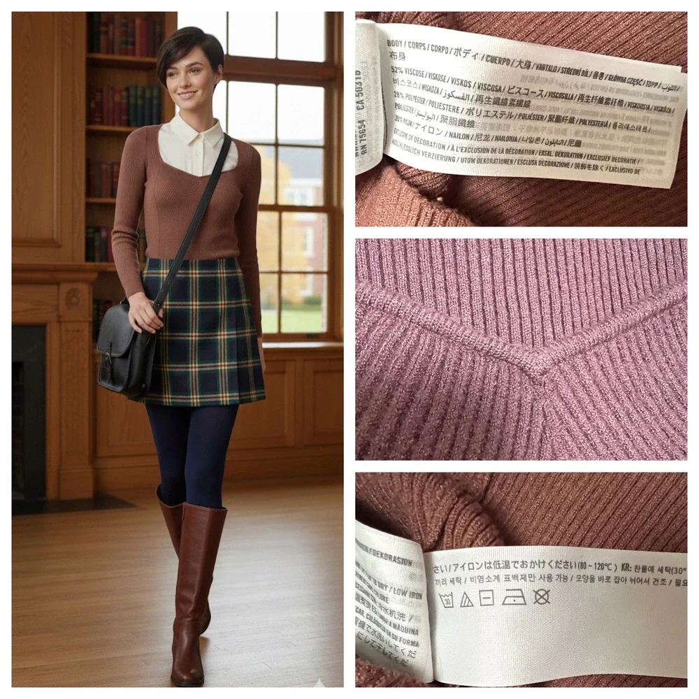 Abercrombie Fitch LuxeLoft Top Women's Ribbed Sweetheart Neck Brown Sz S Preppy - Picture 8 of 16